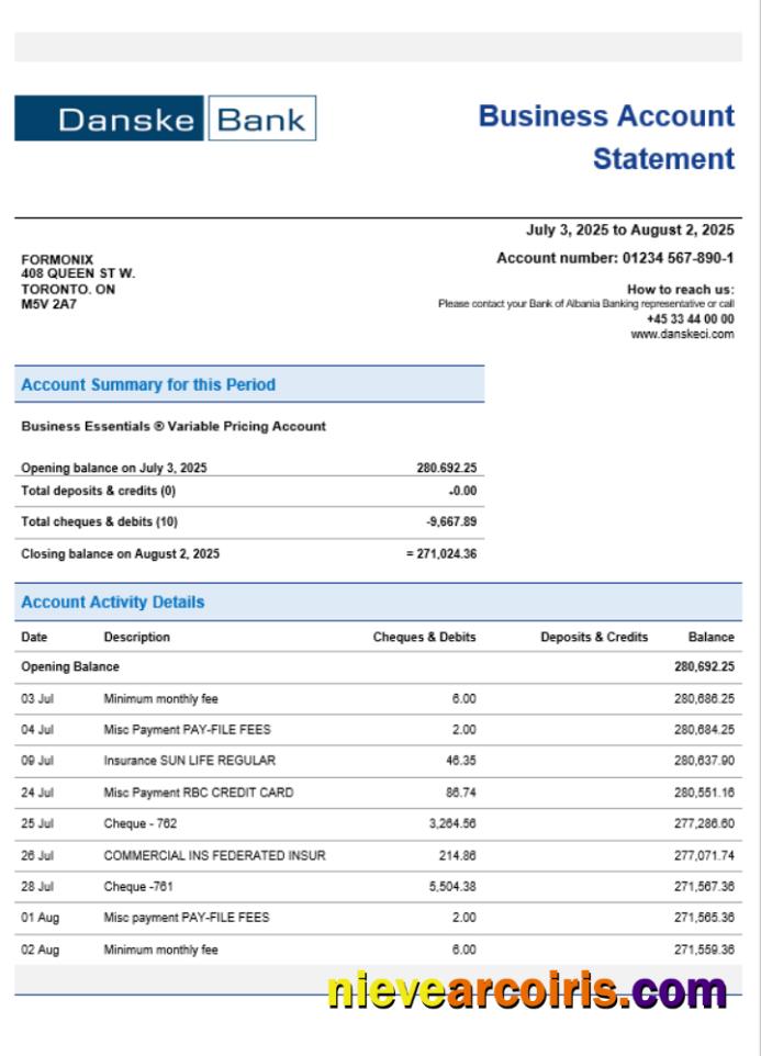 Danskebank business organization checking  statement
